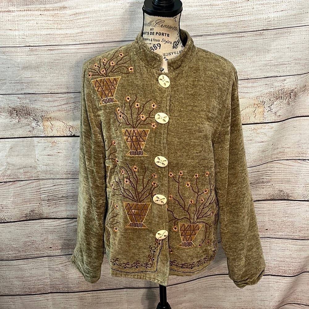 Alex Kim Vintage Jacket Blazer Embroidered Petite Small Flowers Mandarin Collar